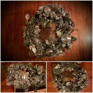 22" Festive Silver and Green Holiday Wreath